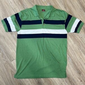 Costa Brava Men’s Green and Blue Striped Short Sleeves Polo Shirt.   Size Medium